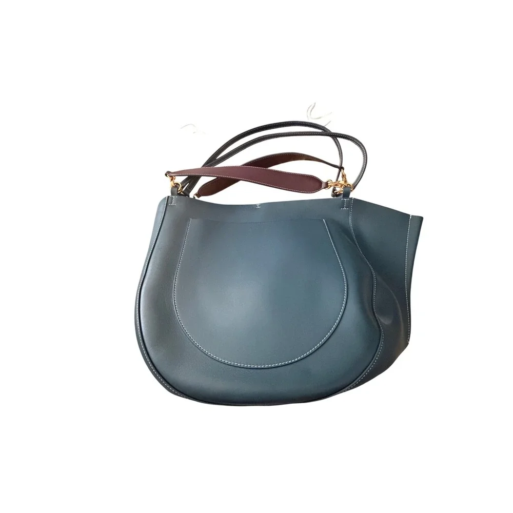 Wandler Mia Tote Bag‎ Navy Leather White Stitch Shoulder Bag Made in Italy